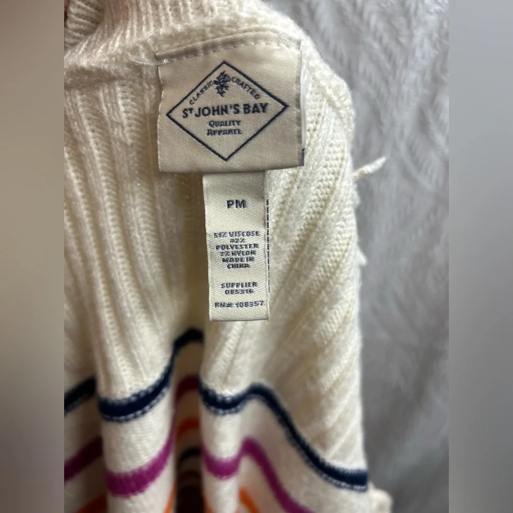 St. John's Bay Ribbed Mock Neck Striped Sweater Cream - Picture 4 of 4